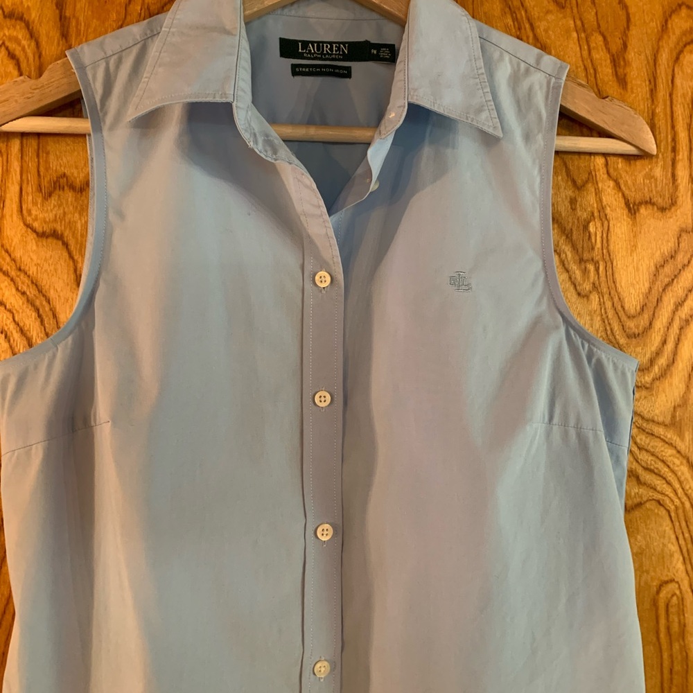 Ralph Lauren Light Blue Sleeveless Button-Down Shirt